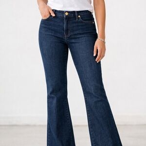 NWT I.N.C. Women’s Denim Blue Flare Jeans Size 14 Mid Rise Classic Stretch